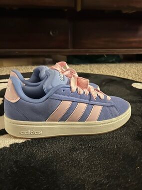 new adidas Blue Suede Sneakers with Pink Laces